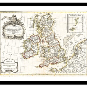 Ancienne carte des îles britanniques Royaume-Uni Europe 1771 - impression d'art - affiche vintage - tableau ancien antique - art déco mural rétro - S - XXL MUK014