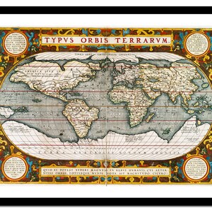 Vieille carte du monde 1587 - impression d'art - affiche vintage - tableau ancien antique - art déco mural rétro - S - XXL MWO014