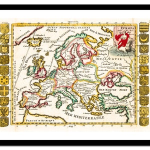Stara mapa Europy 1706 - wydruk artystyczny - plakat vintage - stary obraz - dekoracja ścienna retro - S - XXL MEU006