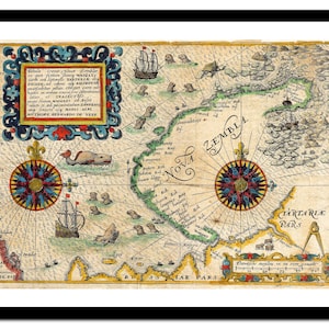 Alte Landkarte von Nova Zembla Canada Amerika 1601 - Kunstdruck - Vintage Poster - Antik altes Bild - Retro Wandkunst Dekor - S - XXL MCA002