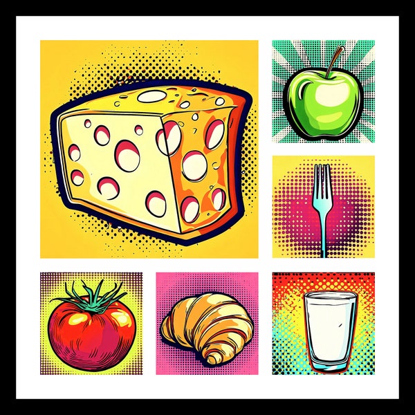 Kitchen Art Print - Colourful Pop Art - Food Fruit Vegetables - Modern Abstract Picture Poster - Contemporary Wall Art Decor (A-CO 023)