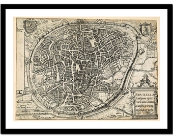 Old Map of Brussels Belgium Europe 1609 - Art Print - Vintage Poster - Antique Old Picture - Retro Wall Art Decor - S - XXL (M-eu 044)