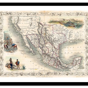 Alte Landkarte von Mexiko Texas Kalifornien 1851 - Kunstdruck - Vintage Poster - Antik altes Bild - Retro Wandkunst Dekor - S - XXL MUS016