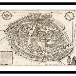 Vieille carte de Strasbourg France Europe 1575 - impression d'art - affiche vintage - tableau ancien antique - art déco mural rétro - S - XXL MFR015