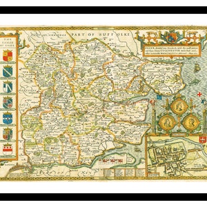 Stara mapa Essex Anglia Wielka Brytania 1627 - Wydruk artystyczny - Plakat w stylu vintage - Stary antyczny obraz - Dekoracja ścienna w stylu retro - S - XXL MUK099