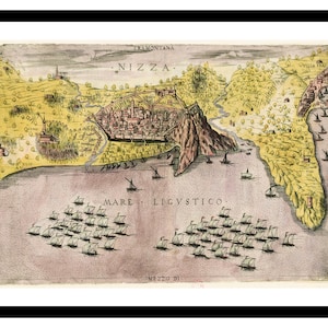 Alte Landkarte von Nizza Frankreich Europa 1543 - Kunstdruck - Vintage Poster - Antik altes Bild - Retro Wandkunst Dekor - S - XXL MFR013