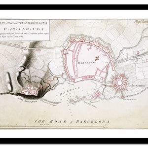 Ancienne carte de Barcelone Espagne Europe 1767 - impression d'art - affiche vintage - tableau ancien antique - art déco mural rétro - S - XXL MES004