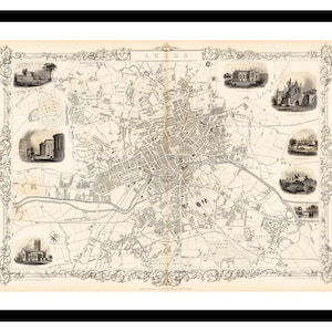 Ancienne carte de Leeds, Angleterre, Royaume-Uni 1815 - impression d'art - affiche vintage - tableau ancien antique - art déco mural rétro - S - XXL MUK051
