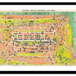 Carte ancienne d'Édimbourg, Écosse, Royaume-Uni, Europe 1935 - Reproduction artistique - Affiche vintage - Tableau ancien antique - Art déco mural rétro - S - XXL MUK006
