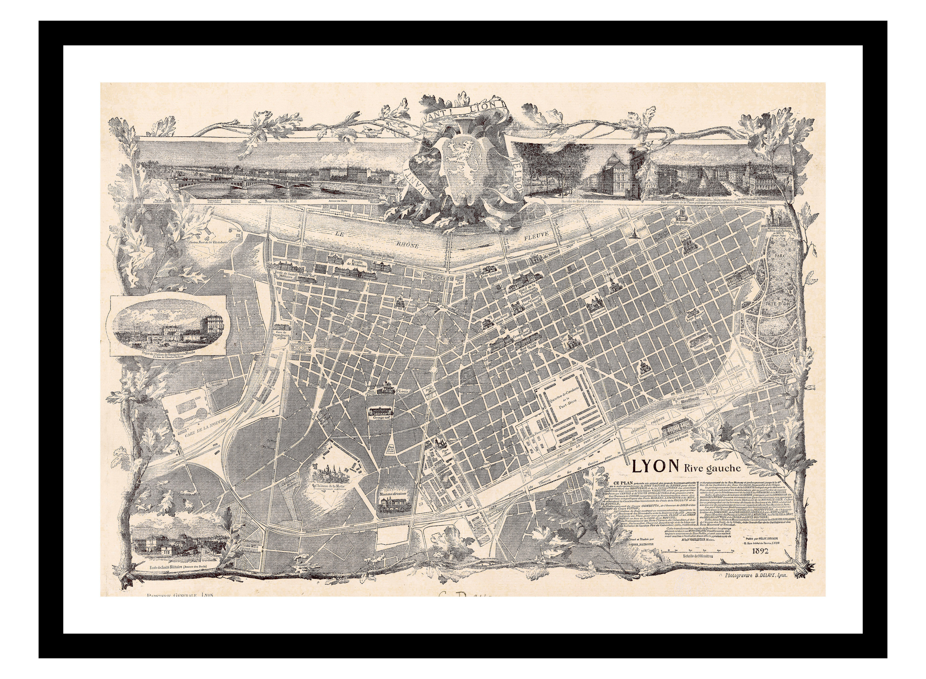 Lyon France 1892 - Old Antique Map - Art Print MFR010 - Etsy