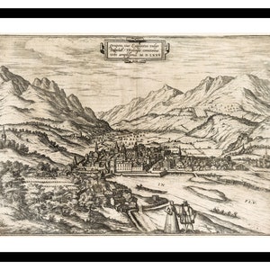 Mapa antiguo de Innsbruck, Austria, Europa, 1575 - Lámina artística - Póster vintage - Imagen antigua - Decoración de pared retro - S - XXL MAT004