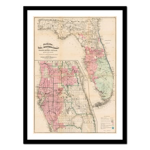Alte Landkarte von Florida USA Nordamerika 1880 - Kunstdruck - Vintage Poster - Antik altes Bild - Retro Wandkunst Dekor - S - XXL MUS015