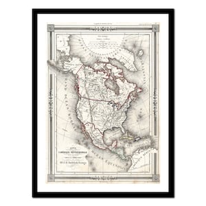 Alte Karte von Nordamerika 1852 - Kunstdruck - Vintage Poster - Antikes altes Bild - Retro Wandkunst Dekor - S - XXL MAM003