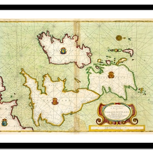Alte Karte von Vereinigtes Königreich 1702 - Nautical Sea Art Print - Vintage Poster - Antik altes Bild - Retro Wand Kunst Dekor - S - XXL MSM006