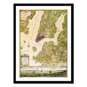 Ancienne carte de New York USA Amérique du Nord 1770 - impression d'art - affiche vintage - tableau ancien antique - art déco mural rétro - S - XXL MUS007