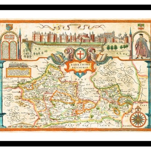 Alte Karte von Berkshire England UK 1665 - Kunstdruck - Vintage Poster - Antik altes Bild - Retro Wandkunst Dekor - S - XXL MUK094