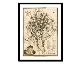Old Map of Norwich England UK Europe 1832 - Art Print - Vintage Poster - Antique Old Picture - Retro Wall Art Decor - S - XXL MUK018