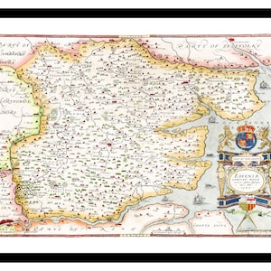 Oude kaart van Essex Engeland VK Europa 1576 - Kunstafdruk - Vintage poster - Antieke oude foto - Retro muurdecoratie - S - XXL MUK037