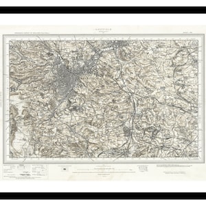 Ancienne carte de Sheffield, Angleterre, Royaume-Uni 1909 - impression d'art - affiche vintage - tableau ancien antique - art déco mural rétro - S - XXL MUK067