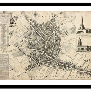 Alte Karte von Birmingham England UK Europa 1751 - Kunstdruck - Vintage Poster - Antik altes Bild - Retro Wandkunst Dekor - S - XXL MUK022