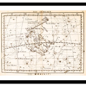 Alte Karte Zwillinge Zwillinge 1795 - Astronomie Kunst Print - Vintage Poster - Antikes altes Bild - Retro Wand-Kunst Dekor - S - XXL MAA002