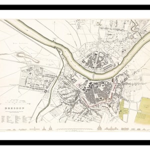 Mapa antiguo de Dresde, Alemania, Europa, 1844 - Lámina artística - Póster vintage - Imagen antigua - Decoración de pared retro - S - XXL MDE010