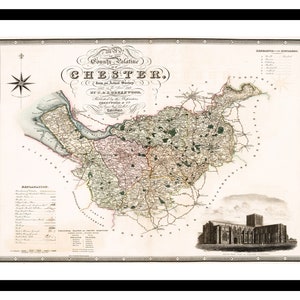 Alte Karte von Chester Cheshire England UK 1830 - Kunstdruck - Vintage Poster - Antik altes Bild - Retro Wandkunst Dekor - S - XXL MUK045