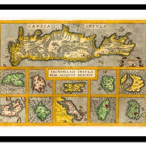 Alte Landkarte von Crete Griechenland Europa 1584 - Art Print - Vintage Poster - Antik altes Bild - Retro Wand Kunst Dekor - S - XXL MGR002
