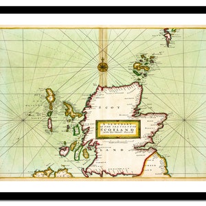 Alte Karte von Schottland 1702 - Nautical Sea Art Print - Vintage Poster - Antik altes Bild - Retro Wand Kunst Dekor - S - XXL MSM001