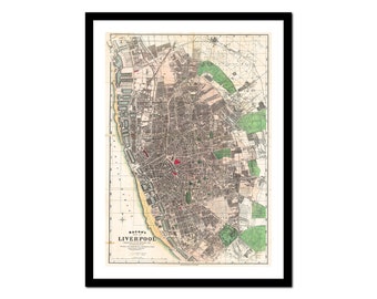 Old Map of Liverpool England UK Europe 1890 - Art Print - Vintage Poster - Antique Old Picture - Retro Wall Art Decor - S - XXL MUK007