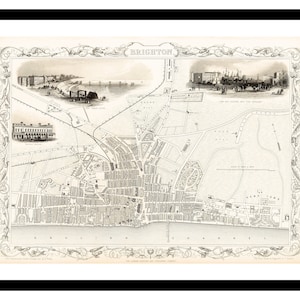 Ancienne carte de Brighton, Angleterre Royaume-Uni 1815 - impression d'art - affiche vintage - tableau ancien antique - art déco mural rétro - S - XXL MUK056
