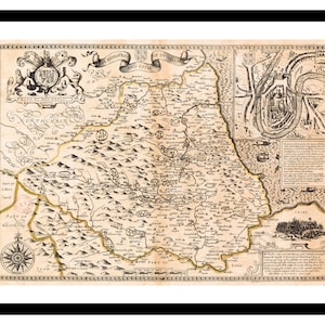 Oude kaart van Durham Engeland VK 1610 - Art Print - Vintage poster - antieke oude foto - Retro Wall Art Decor - S - XXL MUK091