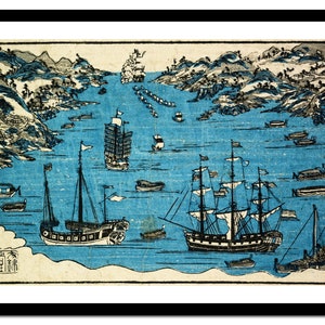 Japanischer Kunstdruck – Meer-Ozean-Wellen-Boot-Gemälde – Vintage-Poster – antikes altes Bild – Retro-Wandkunst-Dekor – S – XXL (A-JP 008)