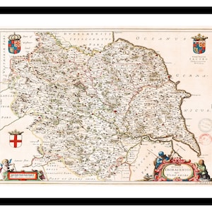 Alte Karte von Yorkshire England UK 1645 - Kunstdruck - Vintage Poster - Antik altes Bild - Retro Wandkunst Dekor - S - XXL MUK078