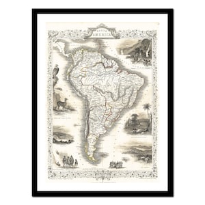 Alte Landkarte von Südamerika 1850 - Art Print - Vintage Poster - Antikes altes Bild - Retro Wandkunst Dekor - S - XXL MAM010