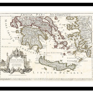 Mapa antiguo de Grecia, Europa, 1794 - Lámina artística - Póster vintage - Imagen antigua - Decoración de pared retro - S - XXL MGR001