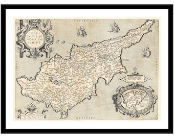 Old Map of Cyprus Europe 1573 - Art Print - Vintage Poster - Antique Old Picture - Retro Wall Art Decor - S - XXL MCY001