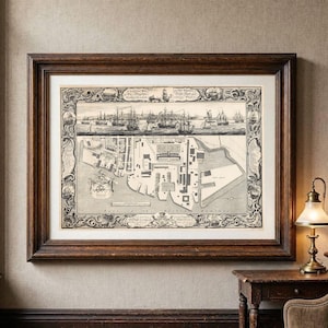 Plymouth England UK 1756 - Old Map Art Print -  City Street Architectural Plan  - English Antique Decor - Historical Wall Art MUK021