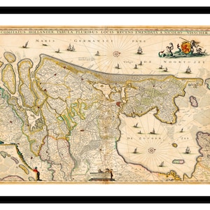 Ancienne carte d'Amsterdam Pays-Bas Europe 1690 - impression d'art - affiche vintage - tableau ancien antique - art déco mural rétro - S - XXL MNL004
