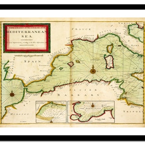 Alte Karte von Mittelmeer 1702 - Karte Kunstdruck - Vintage Poster - Antik altes Bild - Retro Wand Kunst Dekor - S - XXL MSM009