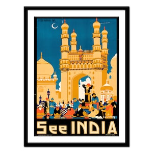 Poster di viaggio in India - Stampa d'arte vintage - Vecchia immagine antica - Decorazione d'arte da parete retrò - A5 A4 A3 A2 A1 A0 (P-tr 003)