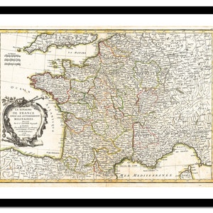 Alte Landkarte Frankreich Europa 1762 - Kunstdruck - Vintage Poster - Antikes altes Bild - Retro Wandkunst Dekor - S - XXL MFR003