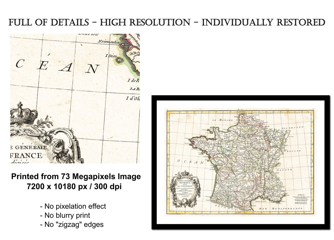 Old Map of France Europe 1771 Art Print Vintage Poster Antique Old ...
