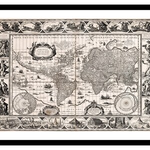 Mapa antigo do mundo 1630 - Impressão artística - Pôster vintage - Imagem antiga antiga - Decoração de arte de parede retrô - S - XXL MWO017