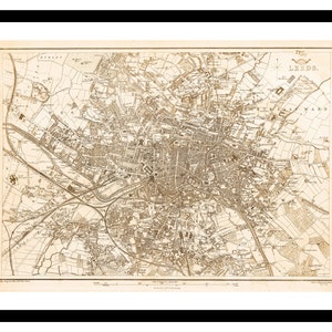 Stara mapa Leeds Anglia Wielka Brytania 1863 - Wydruk artystyczny - Plakat w stylu vintage - Stary antyczny obraz - Dekoracja ścienna w stylu retro - S - XXL MUK064