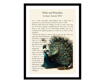 Pride and Prejudice - Art Print - Unique Gift for Jane Austen Book Lovers - Vintage Style Poster - Retro Wall Art Decor - S - XXL (A-CO 045)