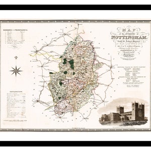 Oude kaart van Nottingham, Engeland, VK, 1831, kunstafdruk, vintage poster, antieke oude foto, retro wanddecoratie, S-XXL MUK066