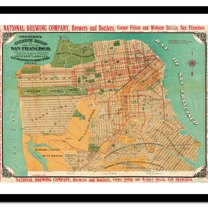 Ancienne carte de San Francisco, États-Unis d'Amérique, 1896 - impression d'art - affiche vintage - tableau ancien antique - art déco mural rétro - S - XXL MUS002