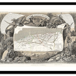 Ancienne carte de l'Algérie, Afrique 1852 - impression d'art - affiche vintage - tableau ancien antique - art déco mural rétro - S - XXL MAF004