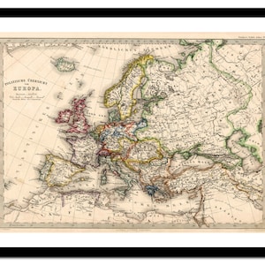 Ancienne carte de l'Europe de 1862 - impression d'art - affiche vintage - tableau ancien antique - art déco mural rétro - S - XXL MEU002